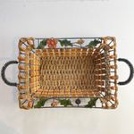 Vintage Wicker Ceramic Floral Metal Frame Handle Fruit Table Basket