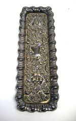 Antique Green Man Repousse Silver plated pen tray