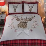Tartan Check Stag Duvet Cover Cotton Flannelette Quilt Bedding Set Double Red