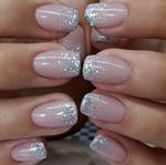 24 PCs Short Square Glitter Powder Decor Stick On Push On Press On Nails