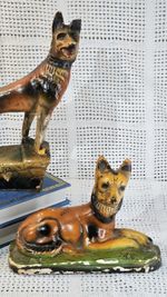 Vintage Hand Painted Chalkware Figurines Of German Shepherd Alsatians (Pair)