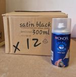12 X MIPA SATIN BLACK AEROSOL 300ML - TRADE SPRAY PAINT RATTLE CANS