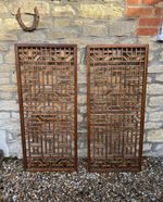 2 Original Chinese Lattice Panels Wooden Screen Door Divider Vintage Antique
