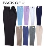 2 PACK LADIES HALF ELASTICATED TROUSERS WOMENS STRETCH WAIST WORK OFFICE PANTS