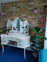 Vintage French Style Shabby Chic Cream 5 Drawer Dresser With 3 Mirrors