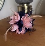 Navy & Pink Floral Feather Beaded Fascinator Headband for Weddings Parties