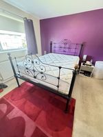 Antique Victorian Cast Iron & Brass Bed With Custom Bed Board & Matress