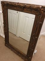 Ornate Vintage Wall Mirror with Carved Floral Scroll Details Gold/Bronze Finish