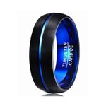 8mm Black Blue Grooved Mens Band Wedding Ring Tungsten Engagement Ring for Men