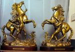 Very Big Heavy! Pair of Antique Gold Bronze Patinated Spelter Marley Horses