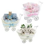 GIRLS BOYS PRAM BASKET GIFT LARGE WICKER STYLE HAMPER NEW BORN BABY SHOWER PARTY