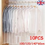 10Pcs Polythene Clear Garment Covers Dress Suit Coat Protector Dustproof Zip Bag
