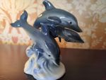 Dolphins In A Wave Ceramic Figurine 6.5" Tall Collectable