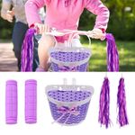 Kids Bike Basket Front Handlebar Storage Basket w/ Handlebar Grips & Streamers