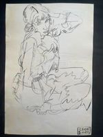 EGON SCHIELE PAITING ON OLD PAPER SIGNED  STAMPED-HANDMADE