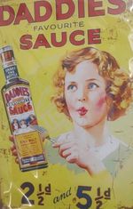Daddies Sauce Metallic Advertising Sign.  Great Retro Repro Vintage.    UK (wdb)