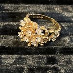 VTG 1980’s Gold Nugget Ring 18k HGE & Clear Rhinestone Brutalist Ring Size 8.5