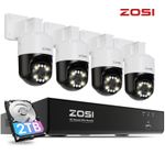 ZOSI 4K PoE CCTV System 5MP Outdoor PTZ 4 Security Camera Two-Way Audio 2TB HDD