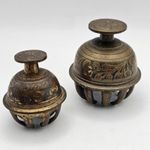 Brass Elephant Claw Bells Vintage Indian Temple Bell Pair Etched Design Chiming