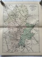 STAFFORD - 1885 Original Antique County Map England Philip Wednesbury Lichfield