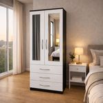 Pre-Assembled 2 Door Mirrored Wardrobe with Drawers – Modern Bedroom Storage
