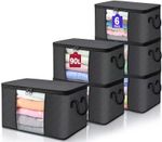 6 Pack 90L Foldable Clothes Storage Bags Organiser Clear Window Zip Handles Grey
