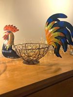 Decorative Metal Wire Rooster Egg Basket Hand Painted Farmhouse Kitchen Decor