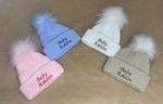 Personalised Newborn Baby Hat with Faux Pom Pom | Unisex Baby Shower Keepsake