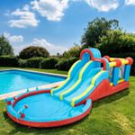 Inflatable Castle Water Park with Slide Sprayer Trampoline Bounce House for Kids
