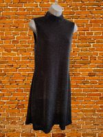 LINDA ALLARD ELLEN TRACY SIZE UK 10 US 6 BLACK LAMÉ FLARE DRESS SLEEVELESS ZIP