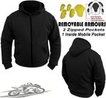 MENS BLACK FLEECE HOODIE REMOVABLE CE ARMOUR MOTORBIKE / MOTORCYCLE JACKET