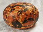 Peruvian Carved Gourd Trinket Box Lidded Storage Box Mate Burilado Folk Art