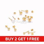 18ct Gold Ball Stud Earrings 3mm–8mm Round Plain Pair