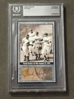 SANDY KOUFAX SIGNED AUTO 1955 1ST WIN W/JACKIE ROBINSON +2016 TOPPS CARD BAS/DNA