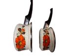 VTG Sanko Ware Show Pans Enamel Saucepan Set of 2 Retro Orange Poppy Japan MCM