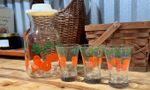 FLASH SALE-FAST SHIPPING -VINGAGE ANCHOR HOCKING ORANGE JUICE JUG & 3 GLASSES