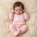 Baby Girl Velour Sleepsuit Babygrow Smocked Crown Elephant PINK