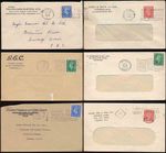 GB PERFINS 6 ITEMS PROVING + CONFIRMING COVERS on FRONTS KG6 ISSUES 1948-53