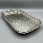 Large Vintage Silver Plated Rectangular Gallery Tray Footed Long Cocktail Drinks