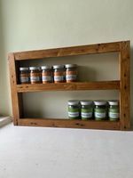 Rustic Handmade Herb And Spice Rack Shelf Freestanding Oak Stained Wide Small