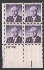 Vintage Unused US Postage Block 4 Cent Stamps ROBERT A. TAFT