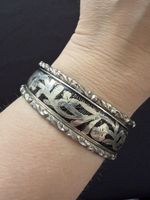 Stacking Set Kubachi Engraved Black Oxide Bangle Job Lot 3 Vintage Bundle Russia
