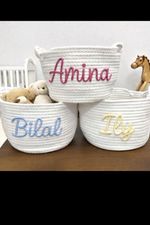 Personalised handmade Woven Baby Basket Giftset - Baby Shower Gift