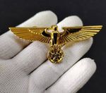 WW2 German Gold Eagle w/ Iron Cross Badge Hat Pin Brooch Military Medal Emblem