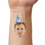 Party Tattoos, Custom Temporary Tattoo with face and party hat, Party Accessory