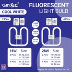 2D Fluorescent Bathroom Light 16W 28W Cool White 6500K 2 Pin or 4 Pin Lamp