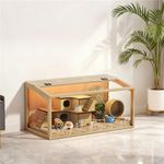 Chew-proof Clear Glass + Wooden Hamster Cage Exercise Play House Mouse Rats Pen