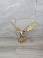 VINTAGE LARGE BRASS BALD EAGLE ON A MOUNTAIN TIP  16” WING SPAN 11” TALL