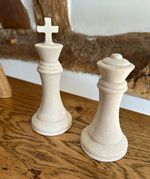 New White Stone Chess Pieces King & Queen Contemporary Design ornament 