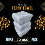 TRIPLE PACK 8kg White Cotton Terry Towel Workshop Cleaning Rags Wiping Cloths
